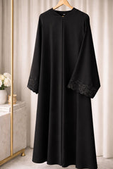 Black on black Embroidered Abaya ( Ready to ship )