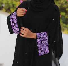 Luxury Floral Handworked Sleeves Buttoned Abaya - The Abaya Store