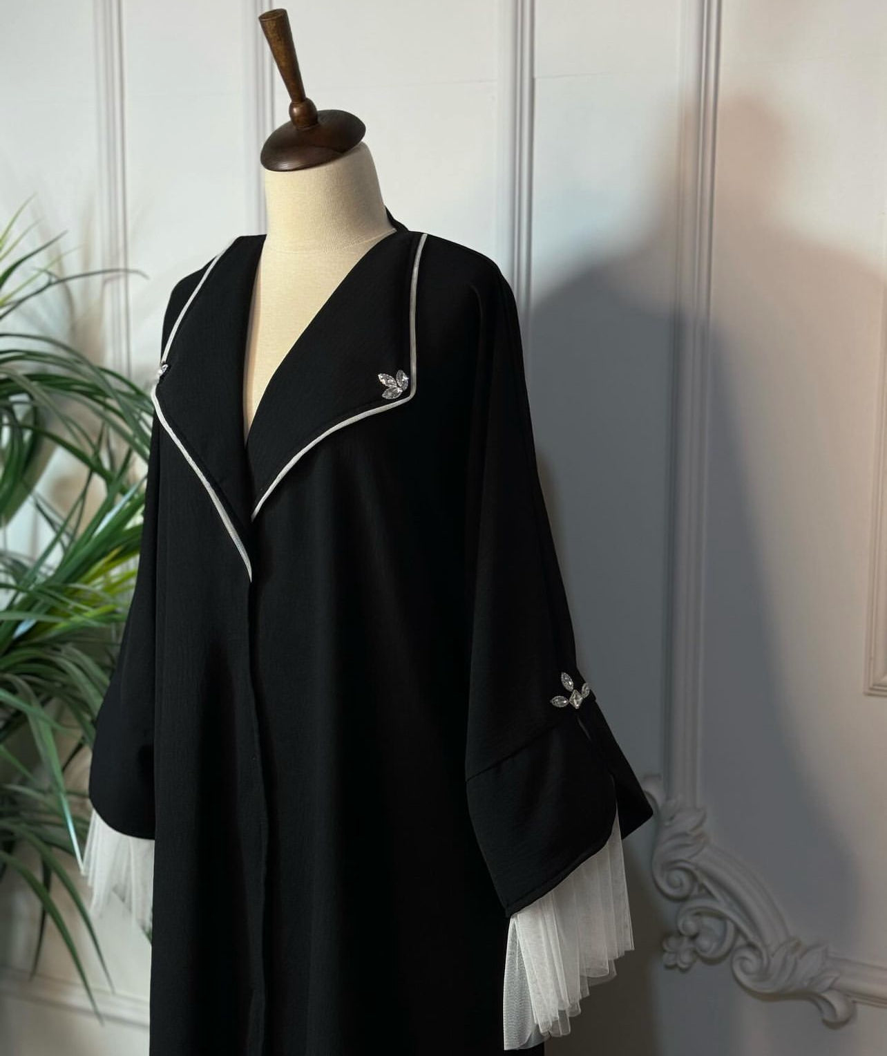 Net Sleeves Stone Abaya