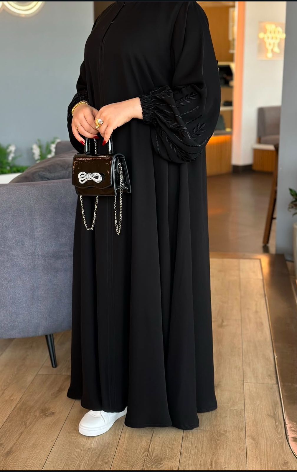 Embroidered Sleeves Umbrella Abaya