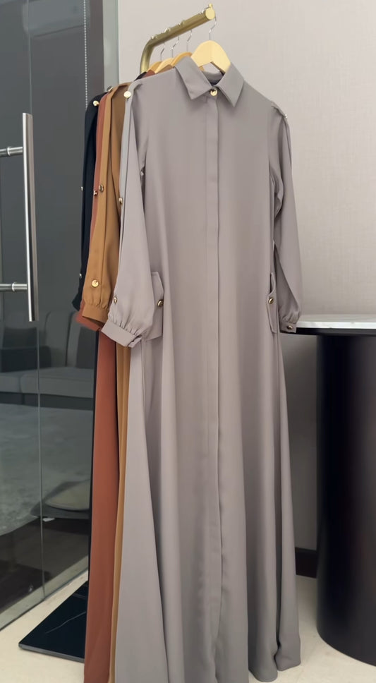 Luxe Buttoned Cuffed  Sleeves Abaya - The Abaya Store