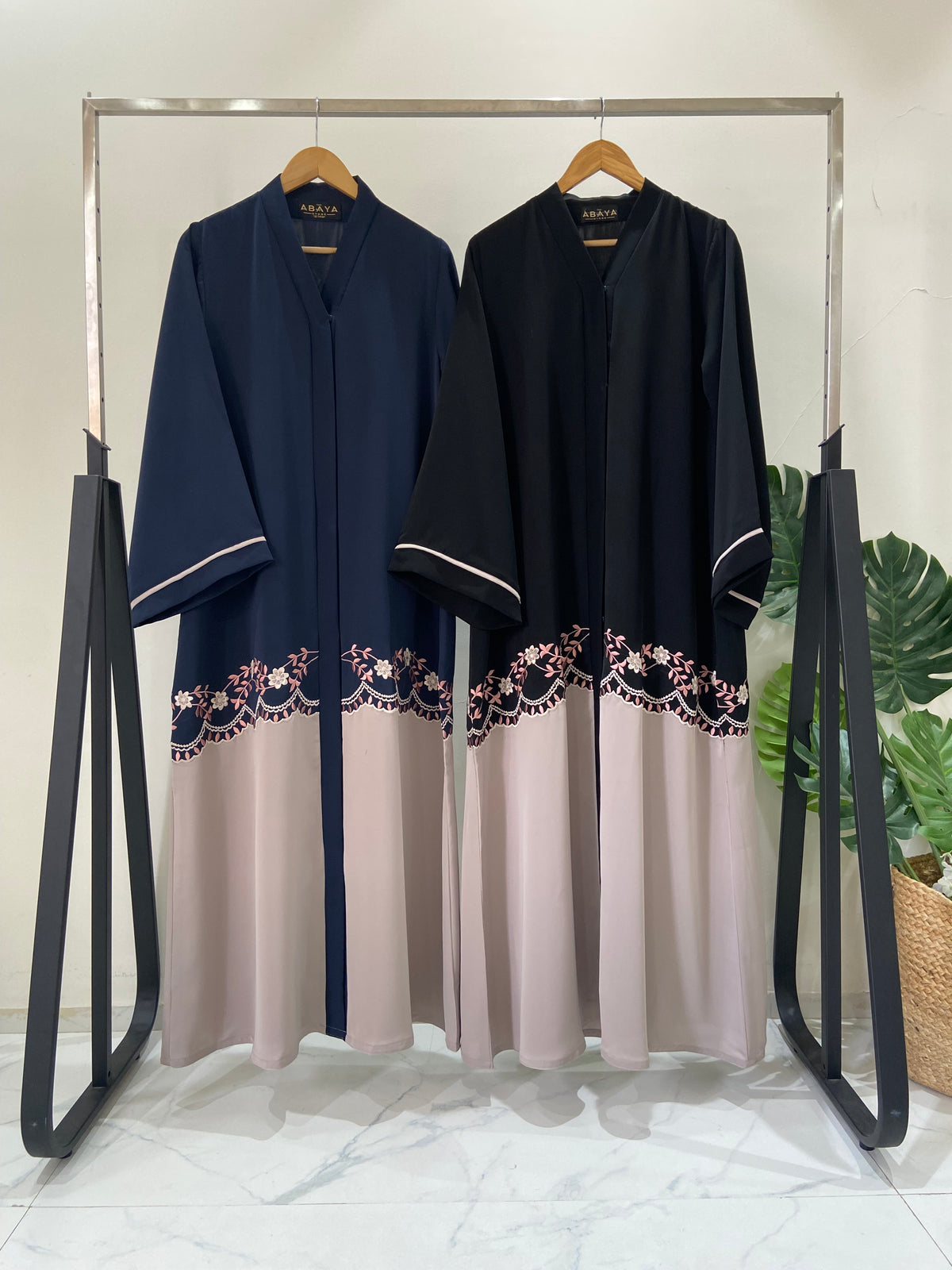 Elegant Dual - Tone Embroidered  Abaya