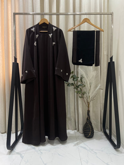 Two piece Handworked abaya In Brown