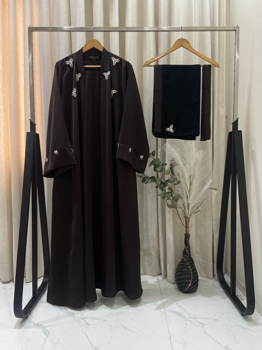 Two piece Handworked abaya In Brown