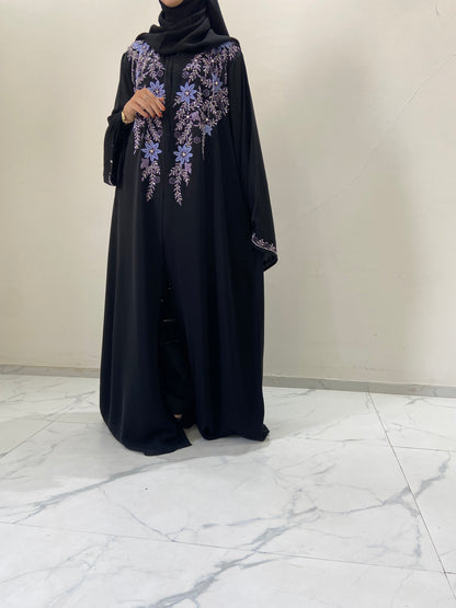 Lavender Vine Designer Black Abaya