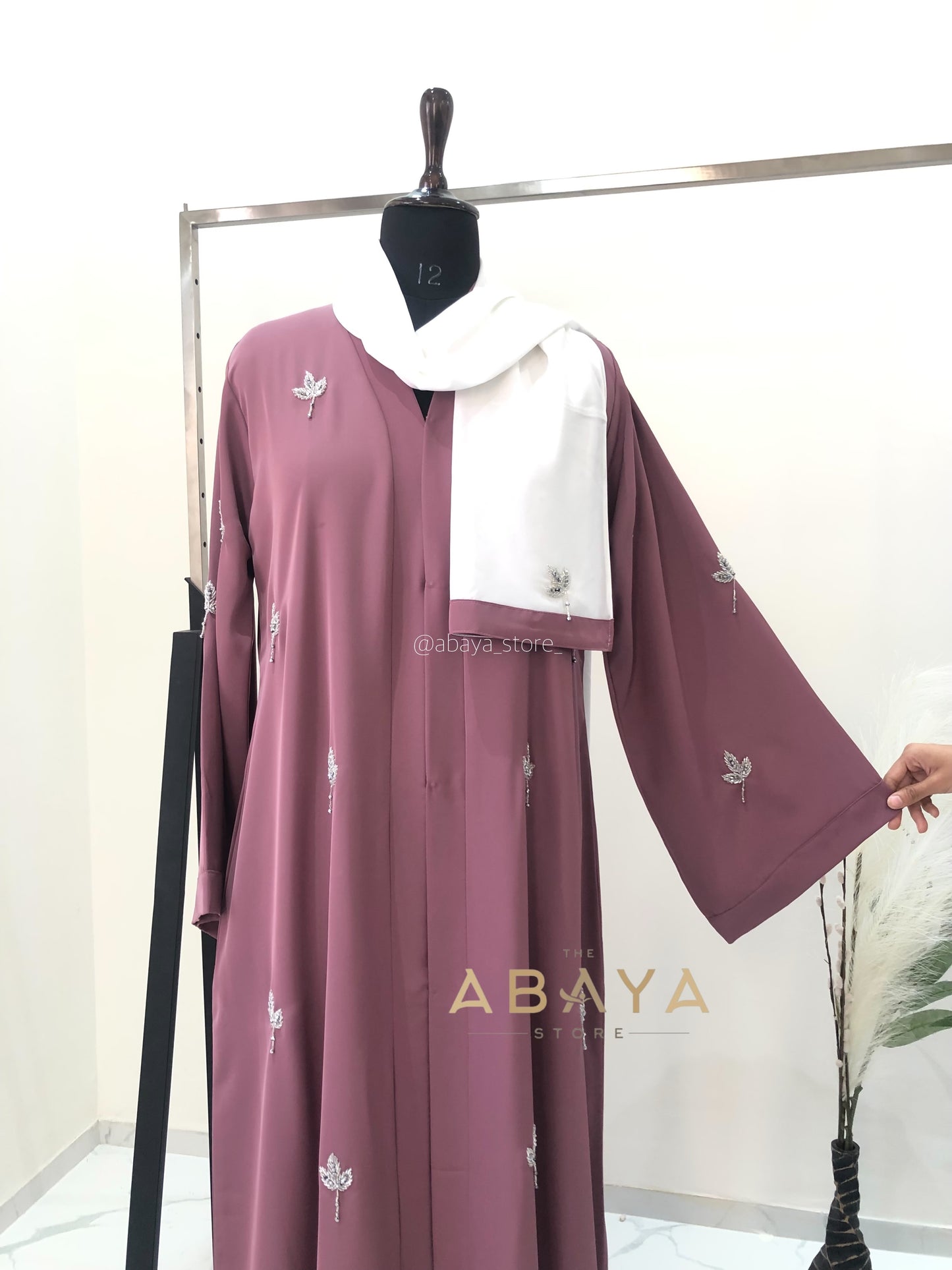 Handworked  Abaya in mauve taupe