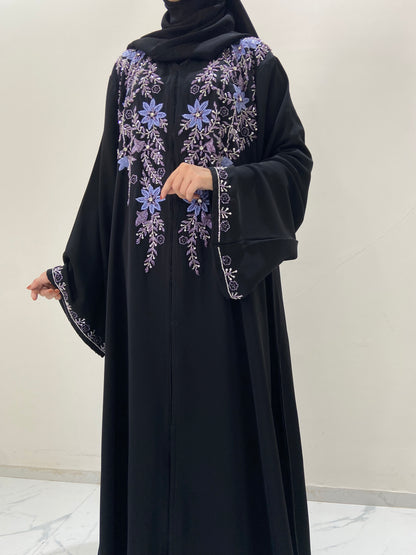 Lavender Vine Designer Black Abaya