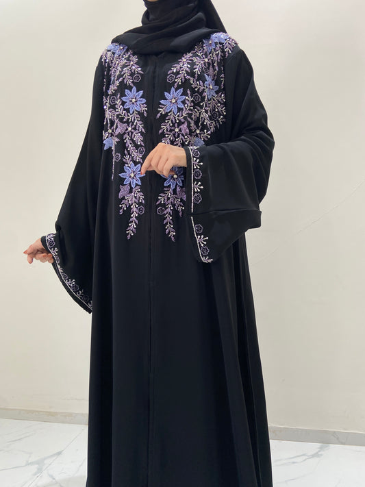 Lavender Vine Designer Black Abaya