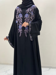 Lavender Vine Designer Black Abaya