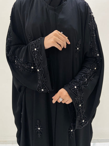 Luxury Black Floral Hand- Beaded Abaya