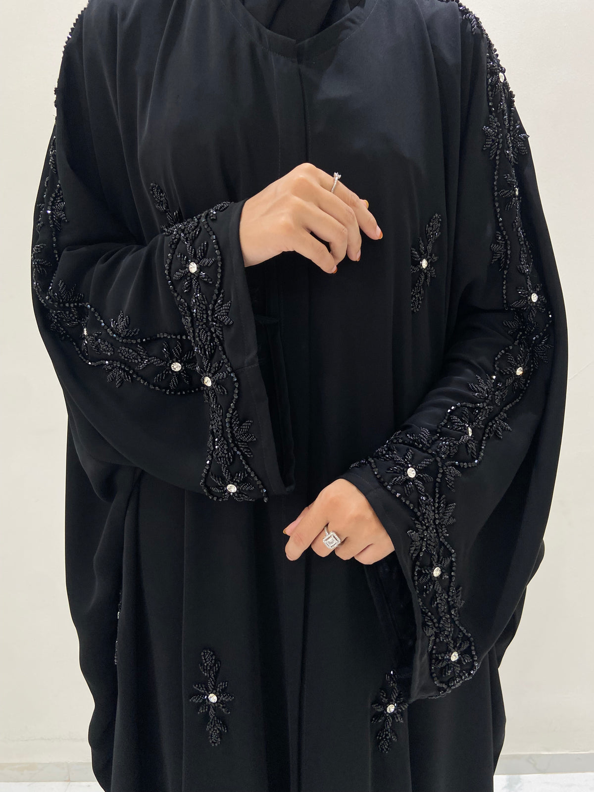 Luxury Black Floral Hand- Beaded Abaya
