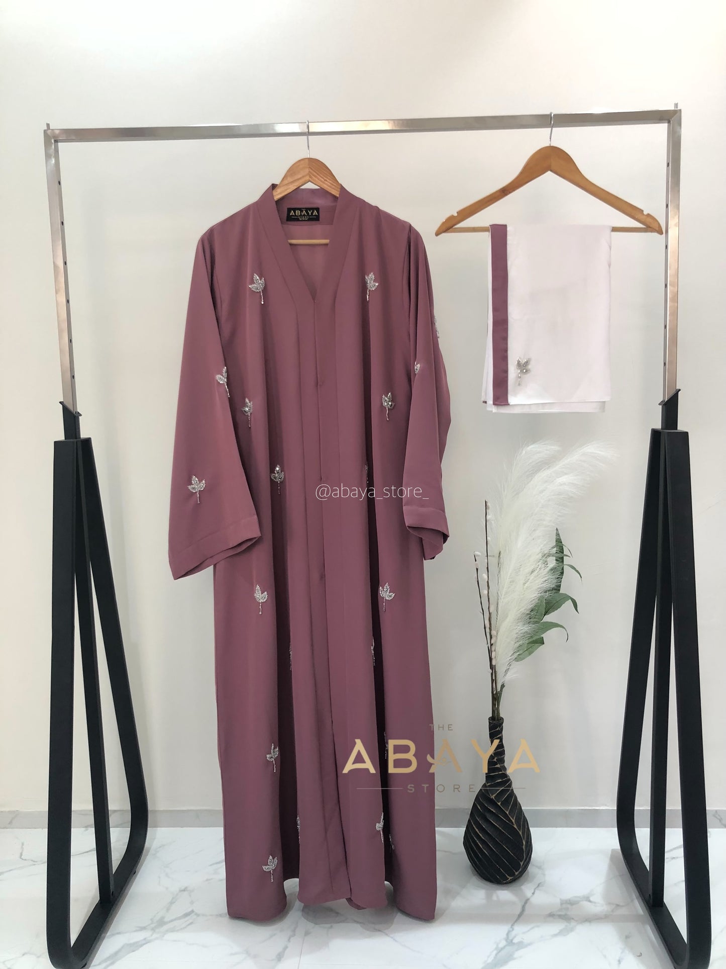 Handworked  Abaya in mauve taupe