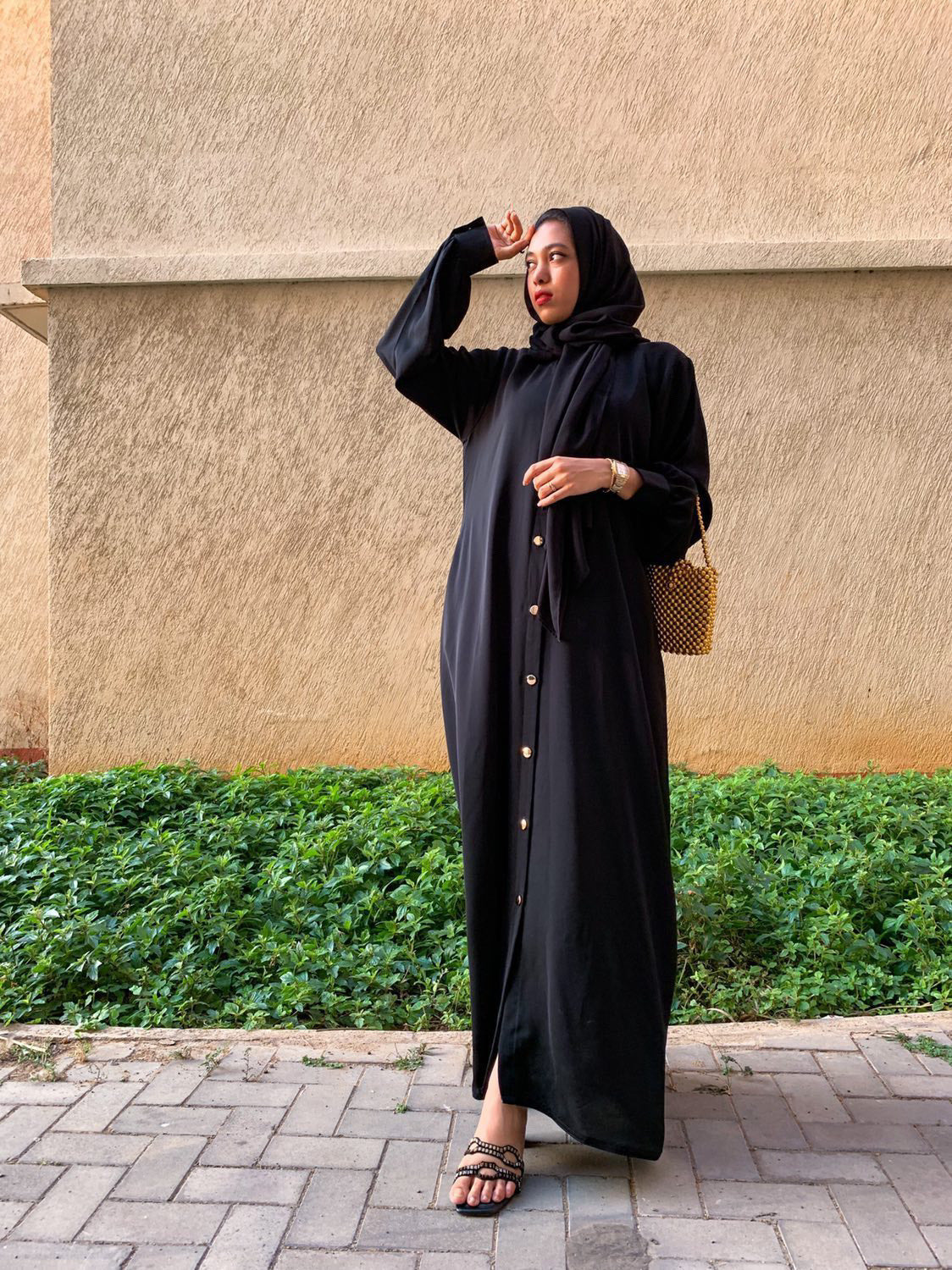 Gold Buttoned Basic Abaya - The Abaya Store