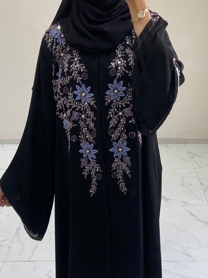 Lavender Vine Designer Black Abaya