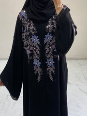 Lavender Vine Designer Black Abaya