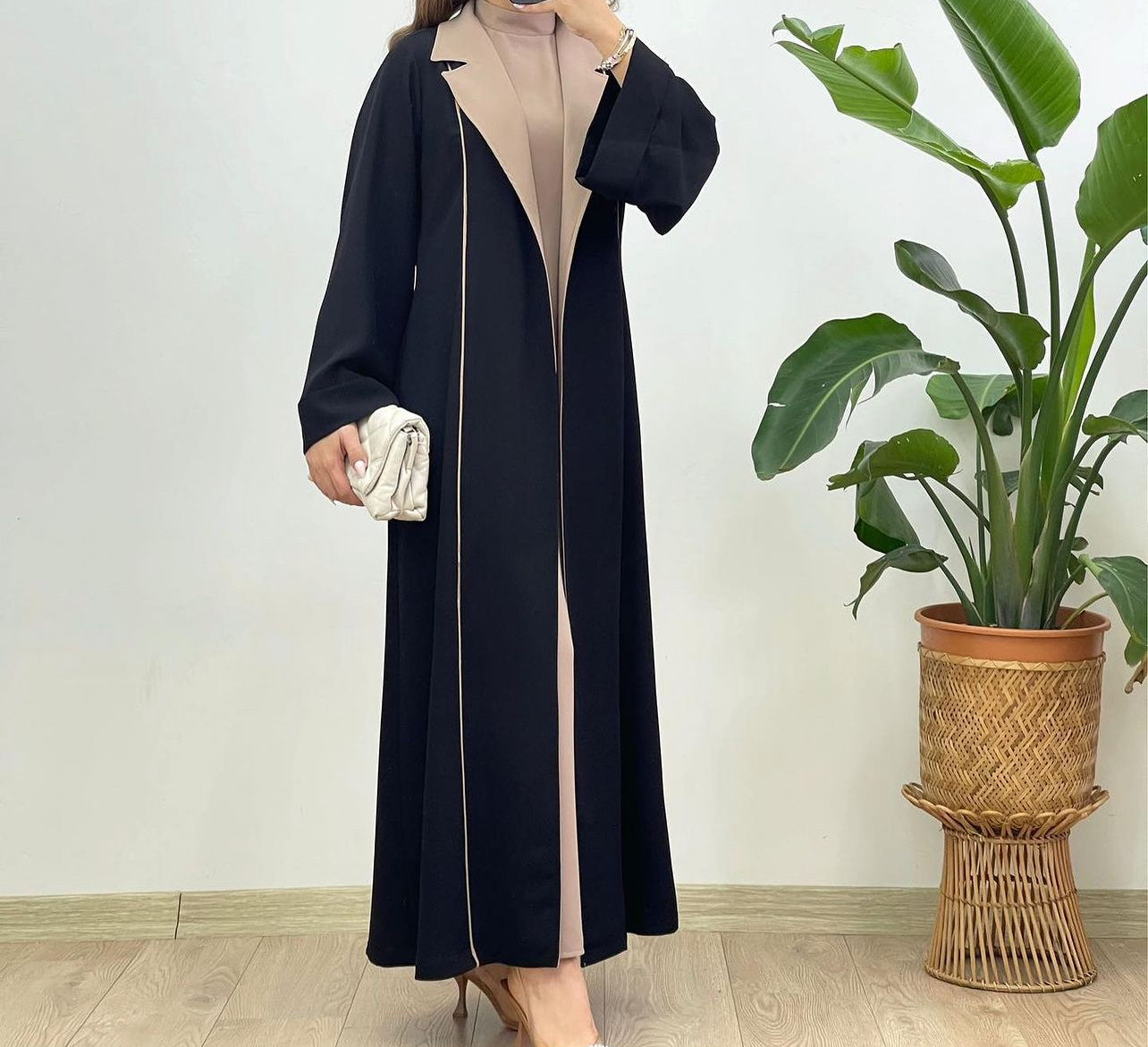 Two Piece Abaya (Black  Jacket with colored Inner ) - The Abaya Store