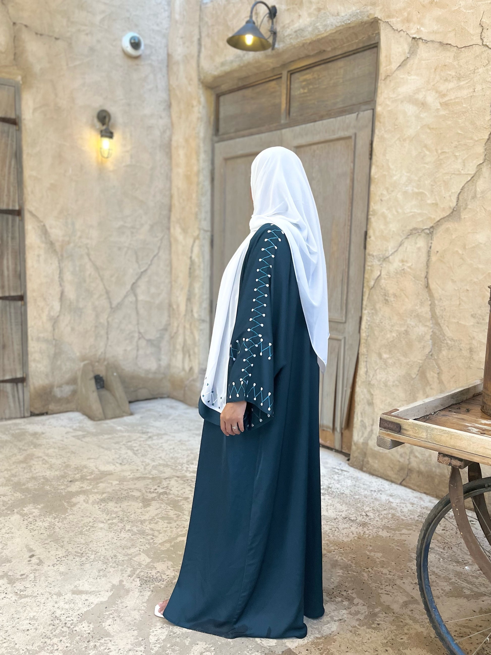 Embroidered Semi Bisht  Buttoned Abaya - The Abaya Store