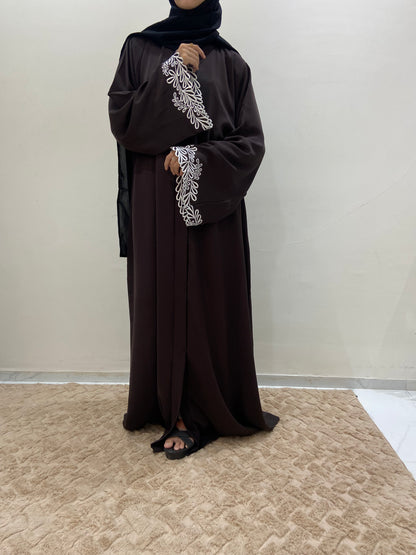 Embroidered Sleeves Abaya in Brown Beauty