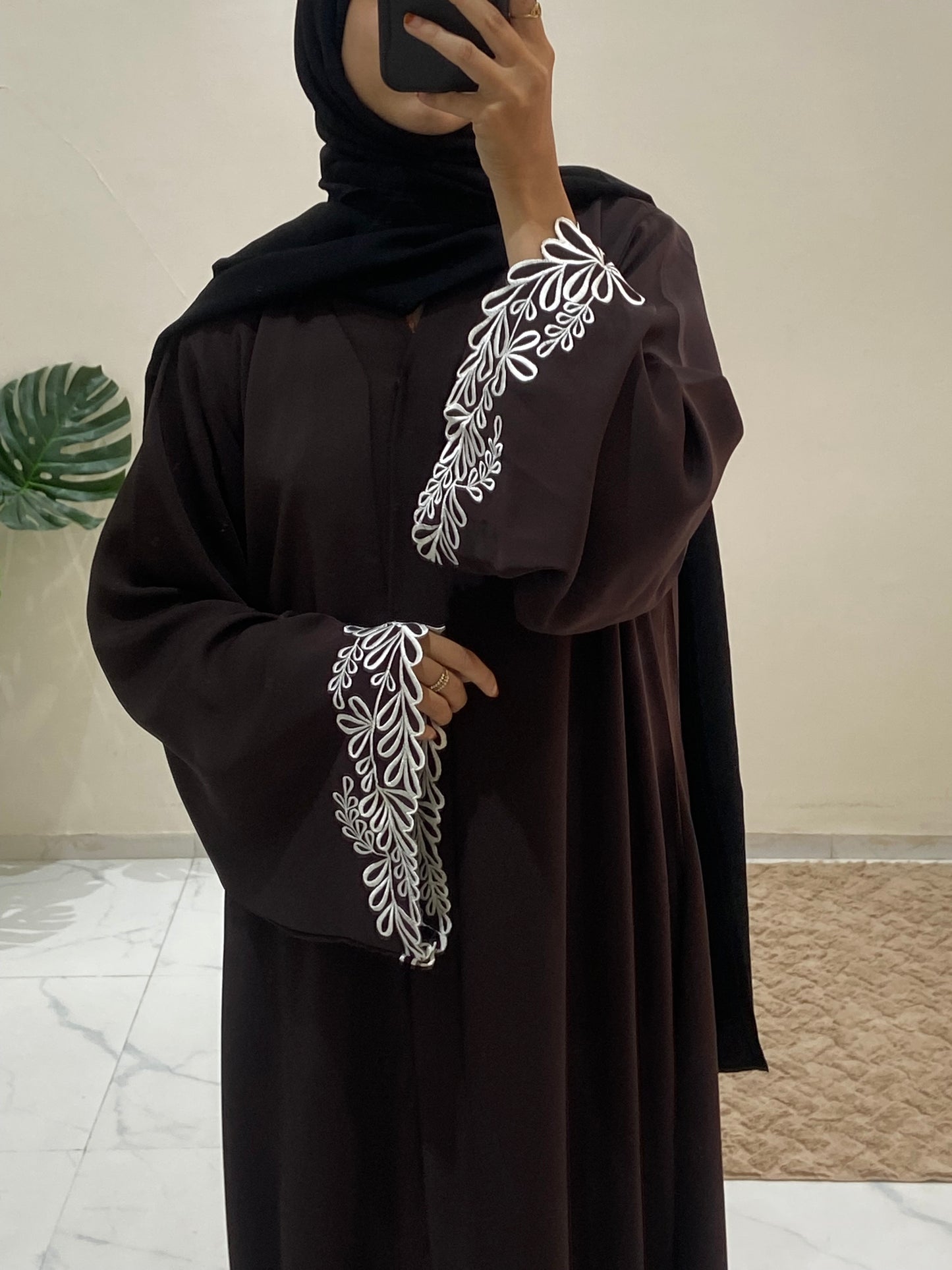 Embroidered Sleeves Abaya in Brown Beauty