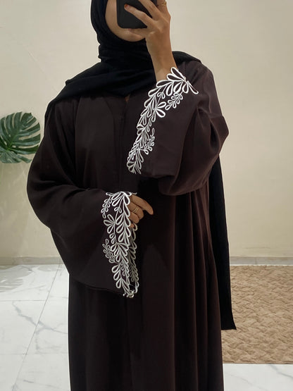 Embroidered Sleeves Abaya in Brown Beauty