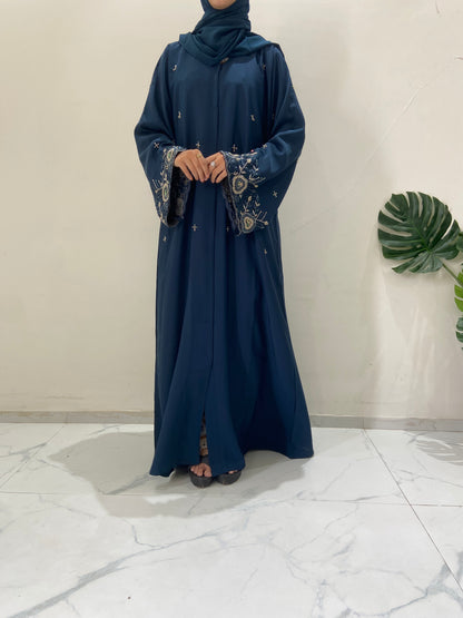 Delicated Handworked Teal Blue Abaya