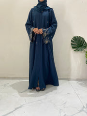 Delicated Handworked Teal Blue Abaya