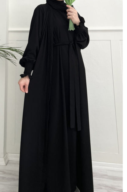 Two Piece Rutched Sleeves Abaya - The Abaya Store