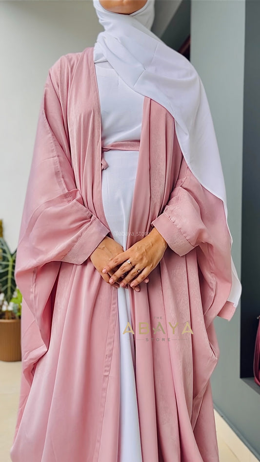 Two Piece Satin Velvet Abaya in Pastel Peach