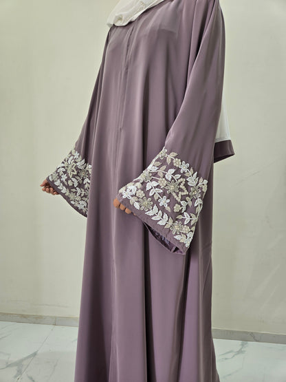 Lilac Grey luxe floral Abaya