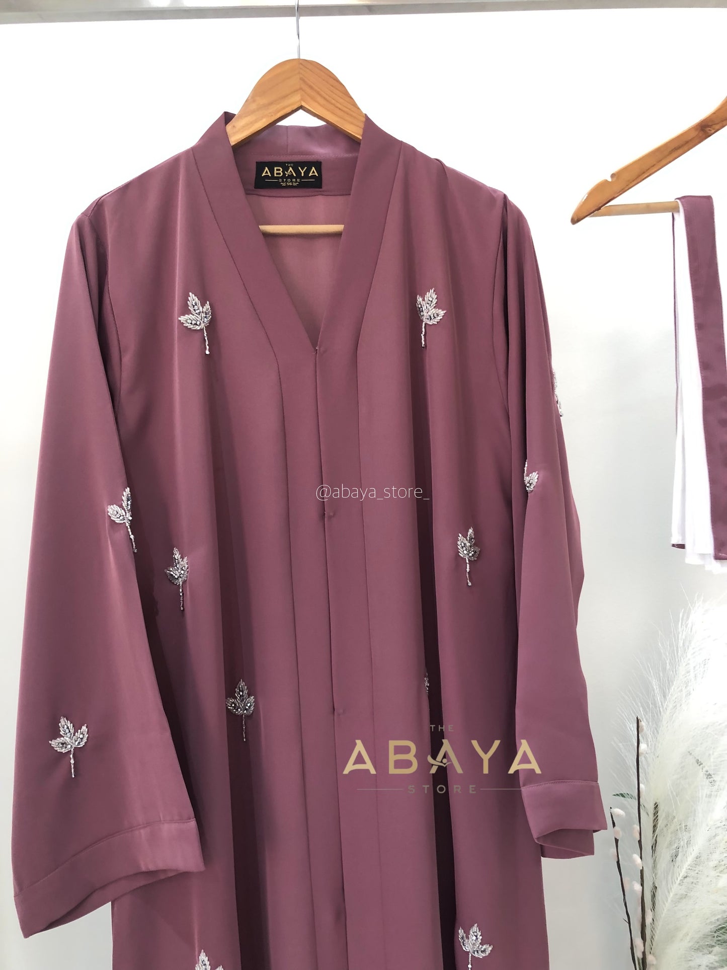 Handworked  Abaya in mauve taupe