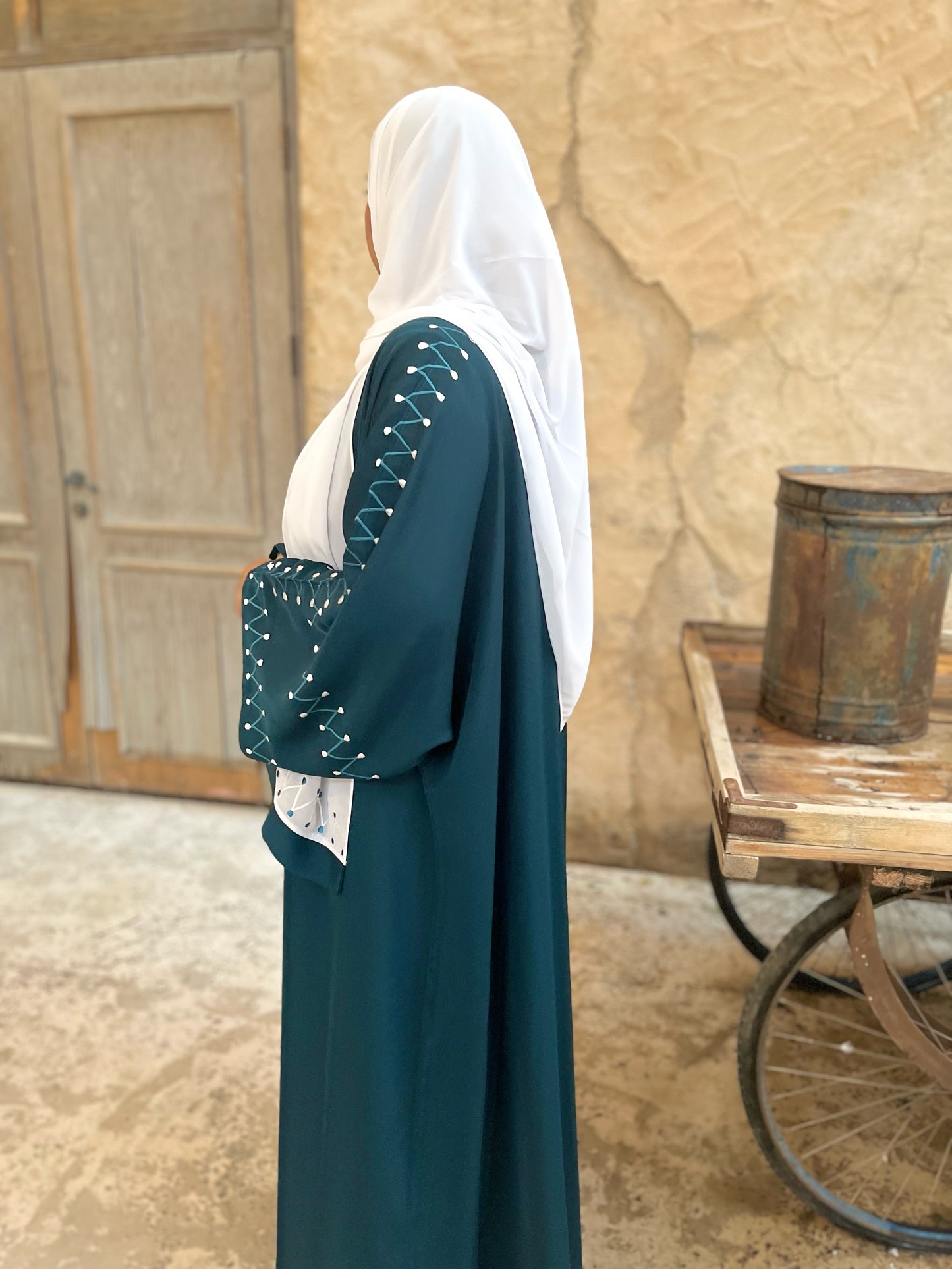 Embroidered Semi Bisht  Buttoned Abaya - The Abaya Store