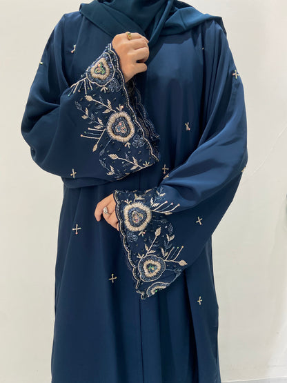 Delicated Handworked Teal Blue Abaya