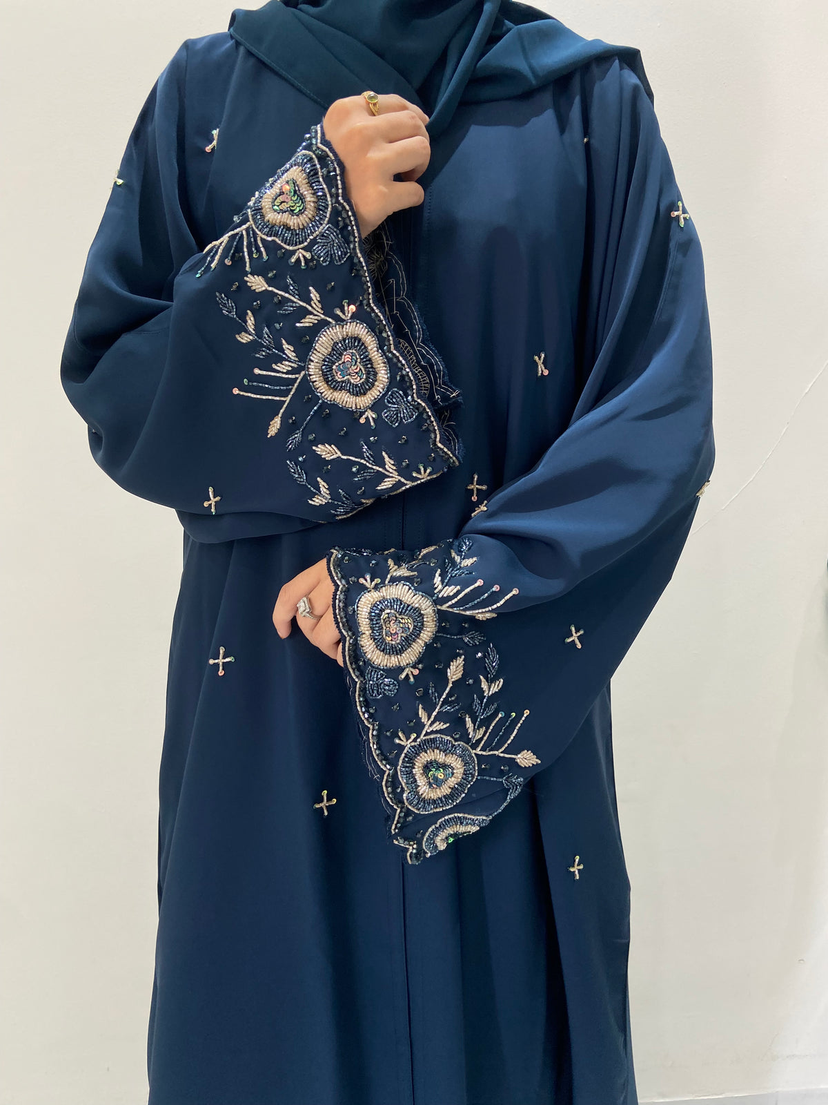 Delicated Handworked Teal Blue Abaya
