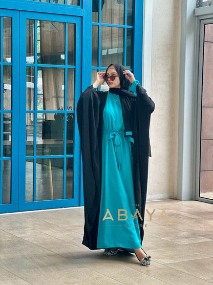 Two Piece Kaftan Abaya (Black  Jacket with colored Inner ) - The Abaya Store