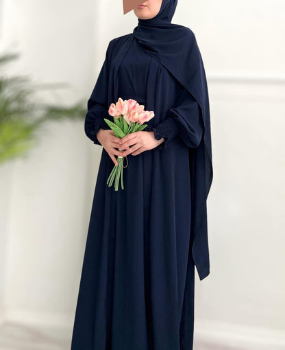 Two Piece Rutched Sleeves Abaya - The Abaya Store