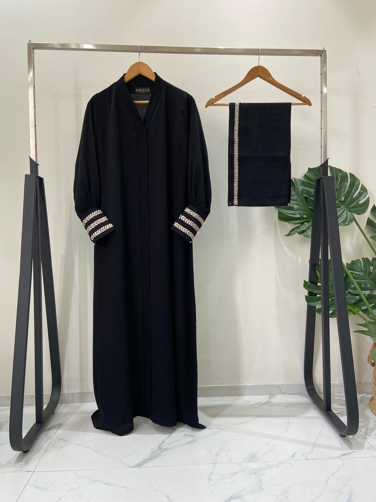 Black abaya with Premium Cuff Embroidered Detailing