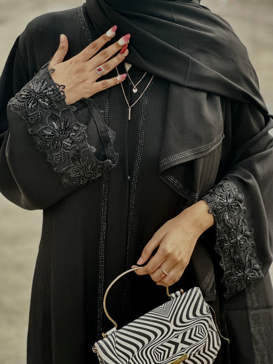 Rhinestone Lace Abaya - The Abaya Store