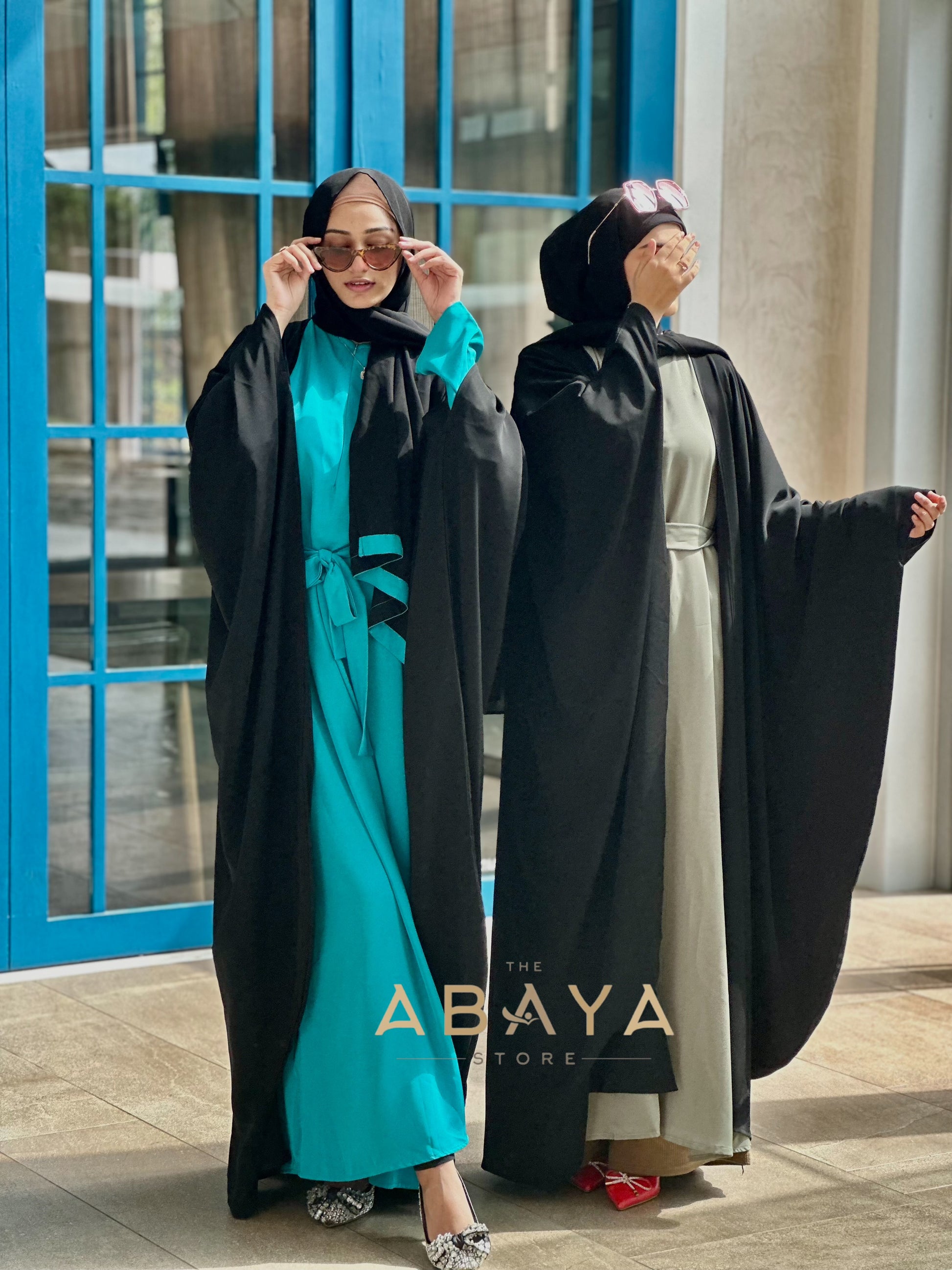 Two Piece Kaftan Abaya (Black  Jacket with colored Inner ) - The Abaya Store