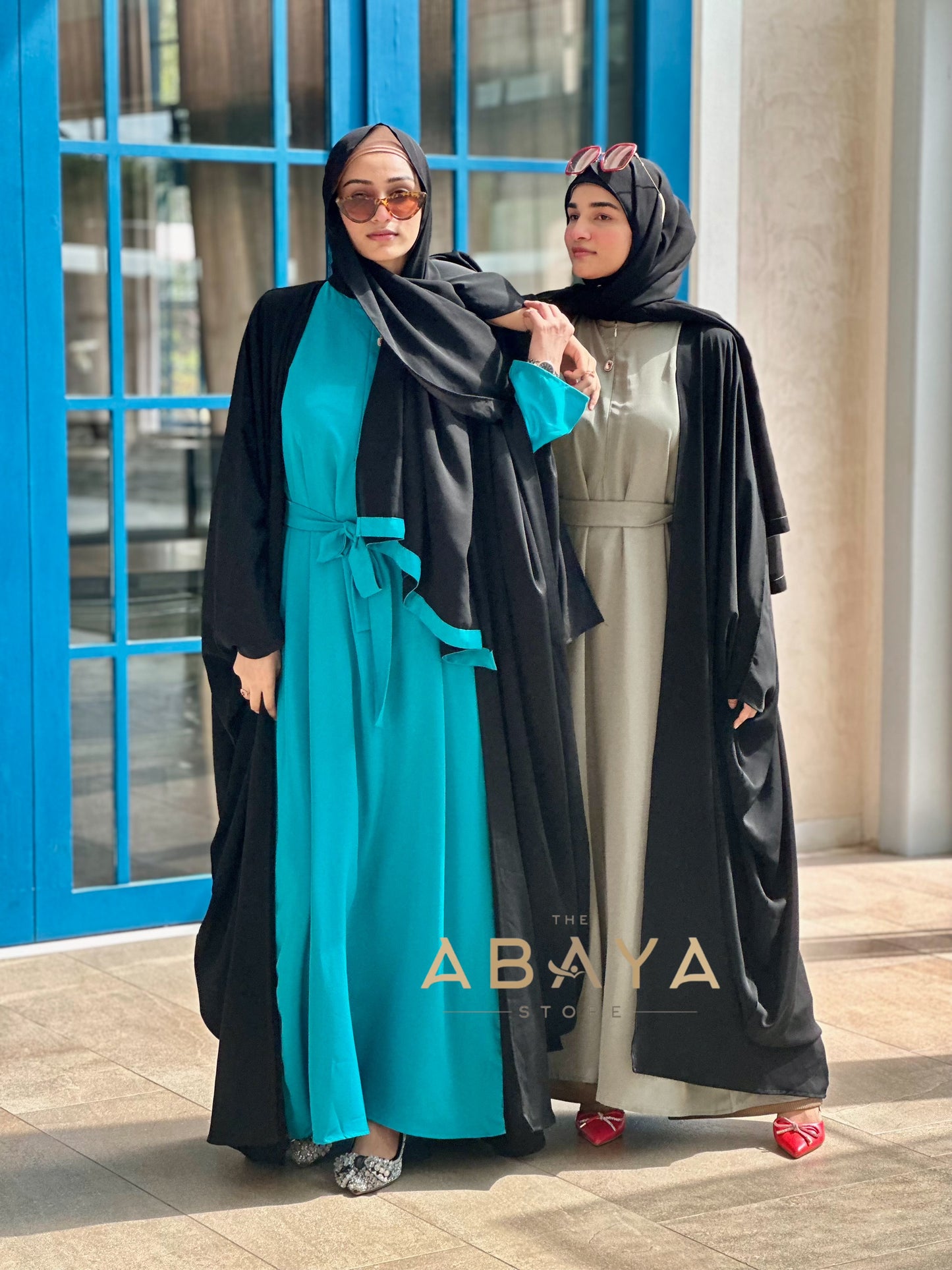 Two Piece Kaftan Abaya (Black  Jacket with colored Inner ) - The Abaya Store