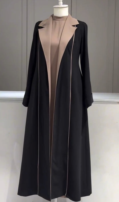 Two Piece Abaya (Black  Jacket with colored Inner ) - The Abaya Store