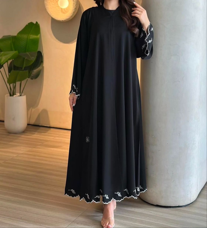 Black Cutwork Embroidered Umbrella lineAbaya