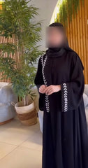 Embroidered Semi Bisht Buttoned Abaya - The Abaya Store
