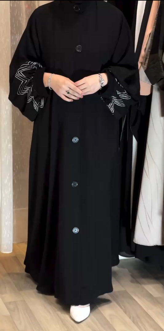 Embroidered Zig Zag Sleeves Abaya - The Abaya Store