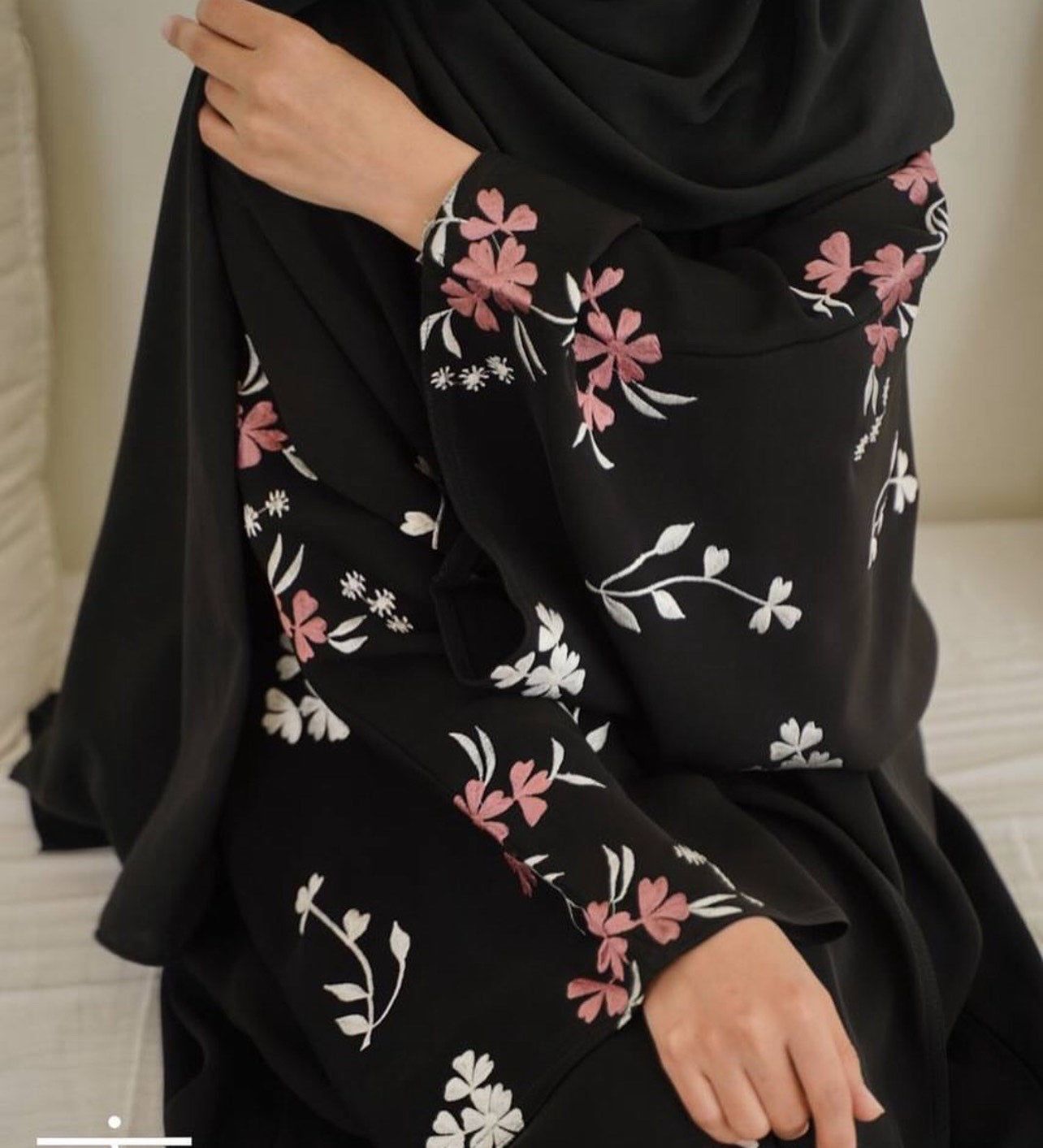 Floral Embroidered Sleeves Abaya - The Abaya Store