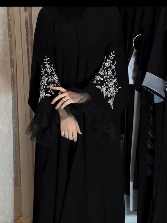 A Line Handworked Net Sleeves Abaya - The Abaya Store