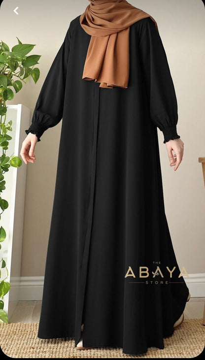 Basic Buttoned Rutched Sleeves Abaya - The Abaya Store