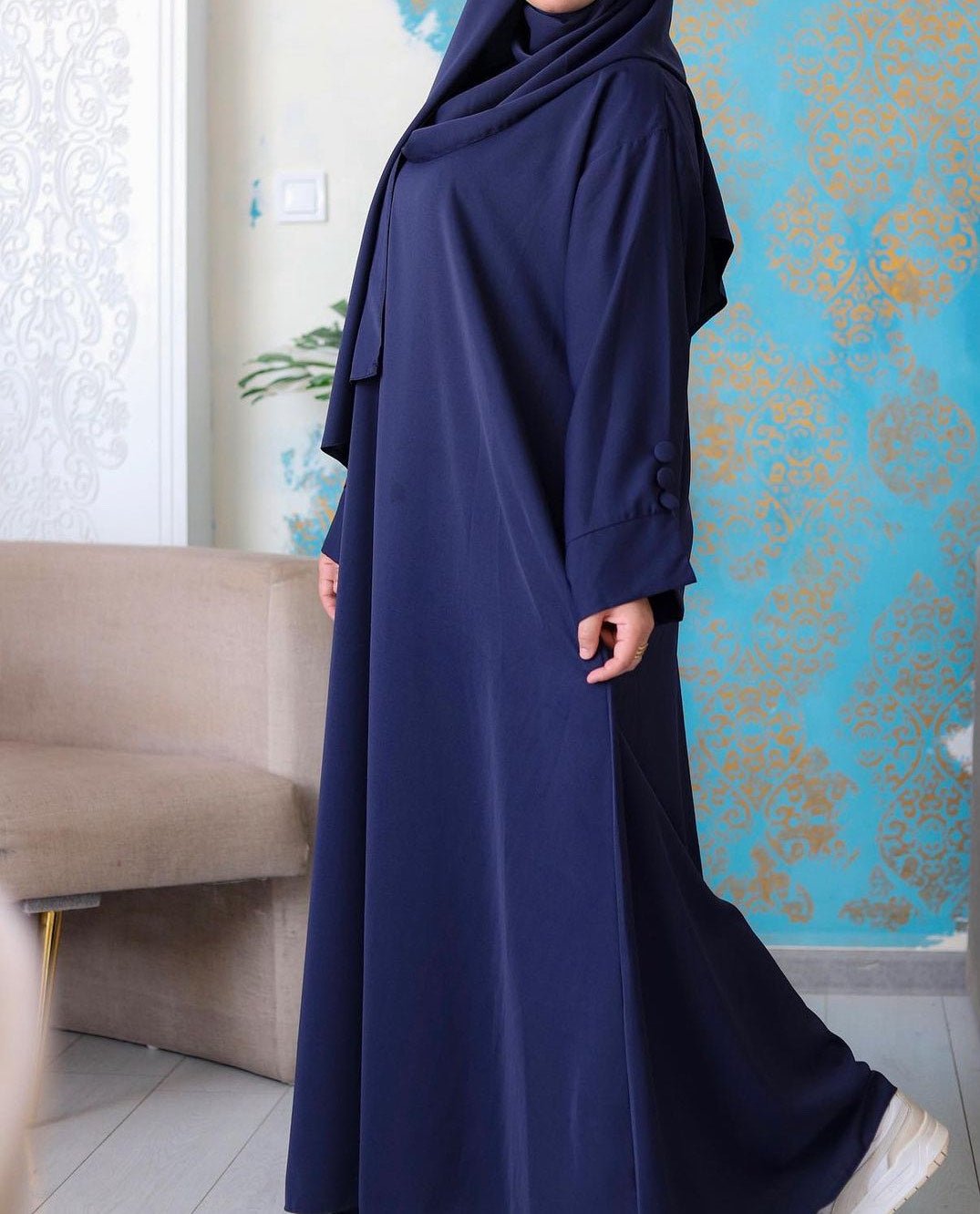 Basic Closed Abaya with Button Detailing on Sleeves - The Abaya Store