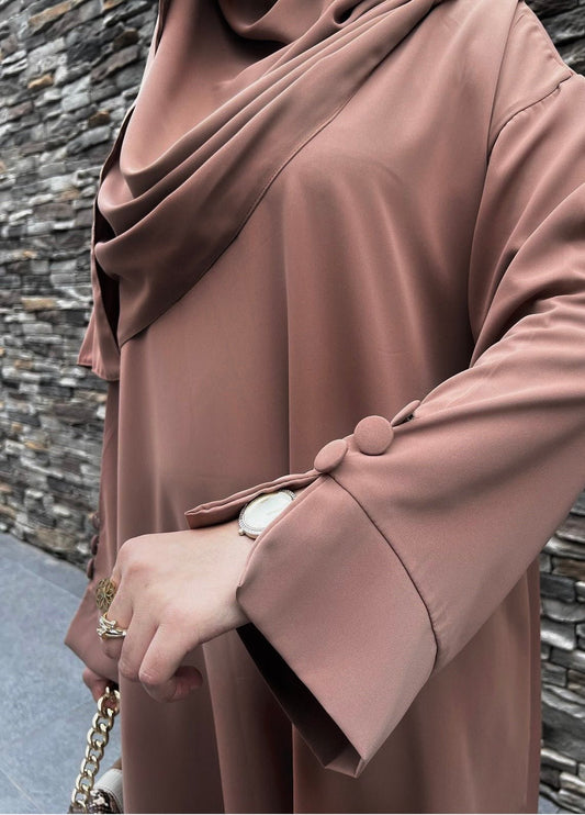 Basic Closed Abaya with Button Detailing on Sleeves - The Abaya Store