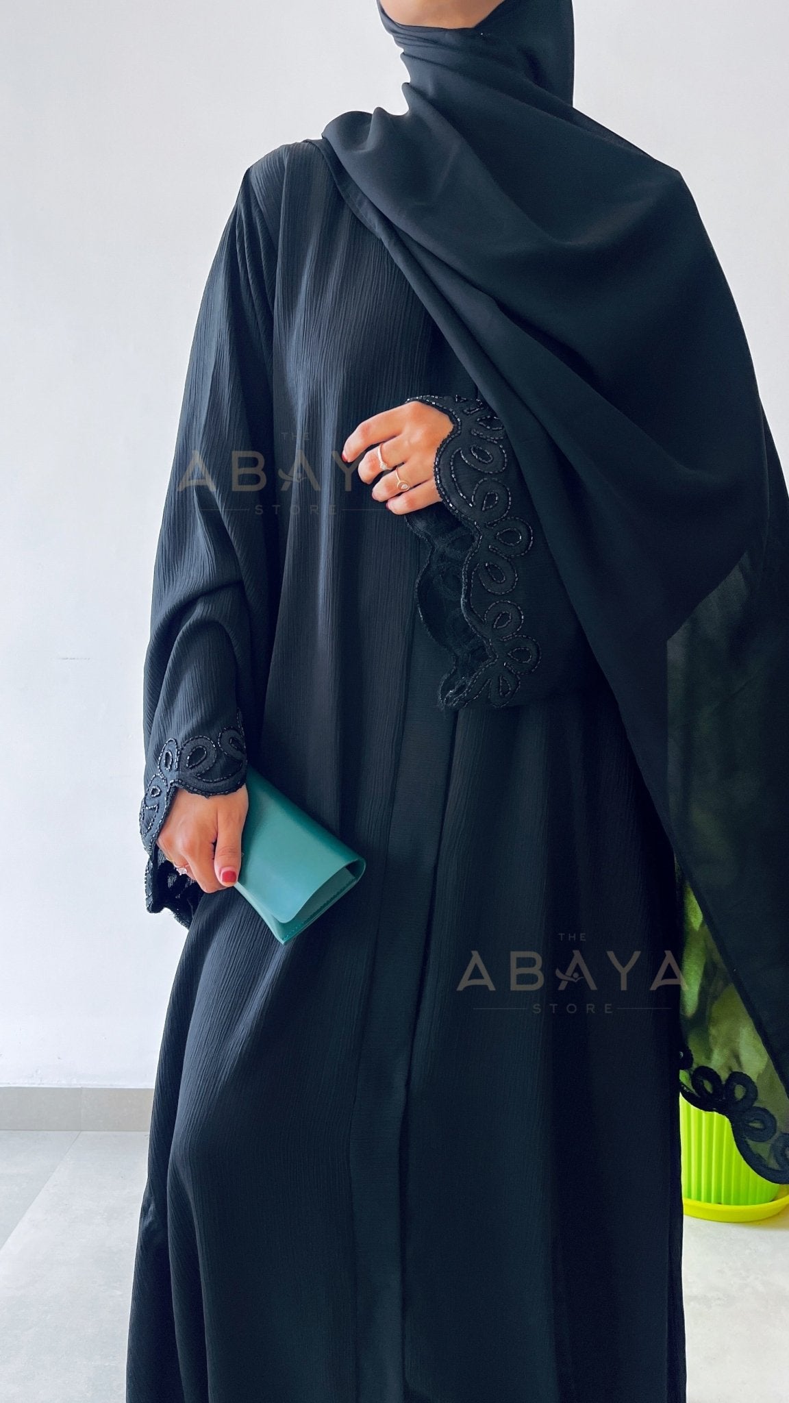 Cutwork Embroidered Buttoned Abaya with handwork details - The Abaya Store