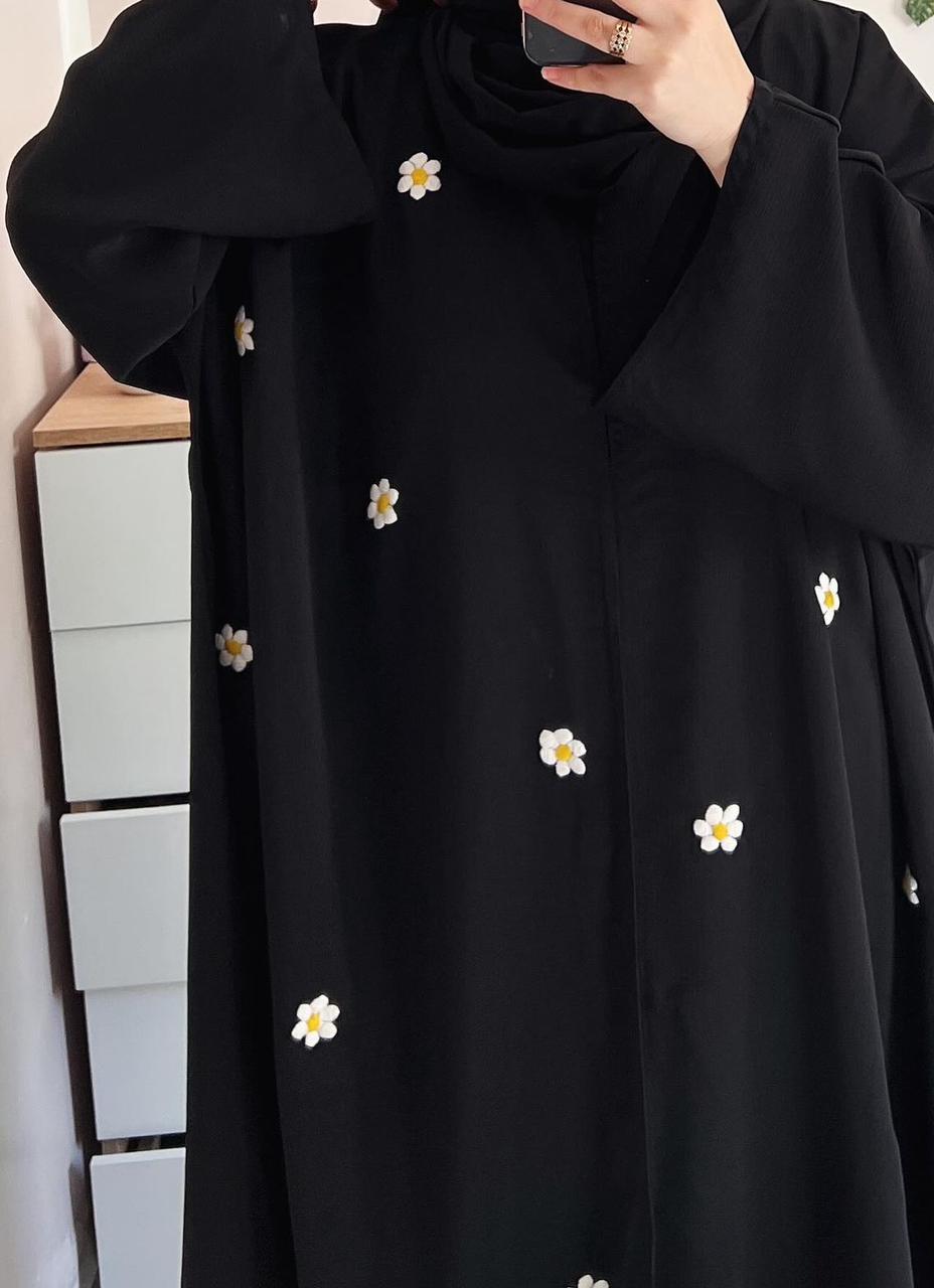 Daisy Embroidered buttoned Abaya - The Abaya Store